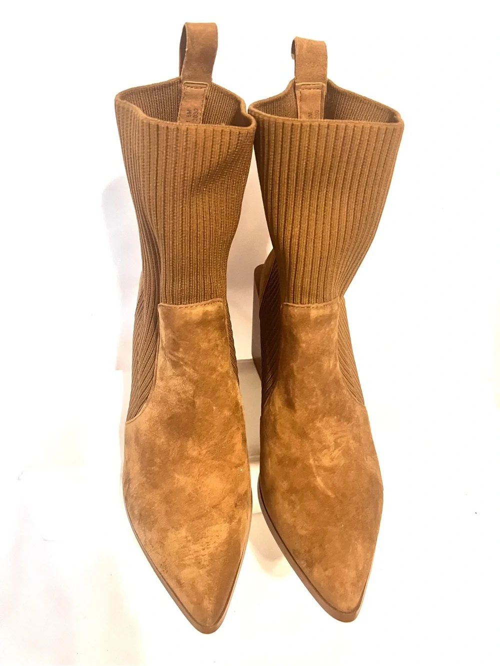Steve Madden Teca Pointy Toe Leather Suede Ribbed Stretch Sock Ankle Boots-Sz. 6